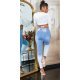 Blugi dama rupti, mulati, bleu in degrade, din bumbac, cu talia inalta, Glorya 5 - jojofashion.ro