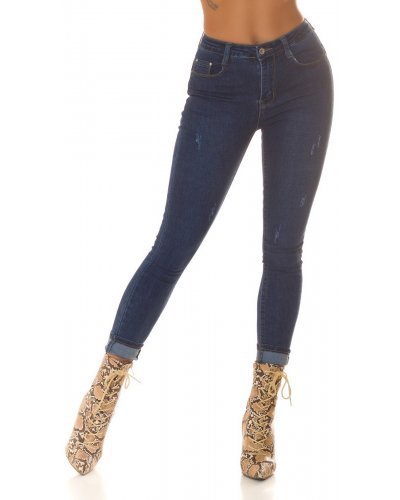 Blugi dama rupti, skinny, cu push up, albastri, bumbac denim, Harley - jojofashion.ro