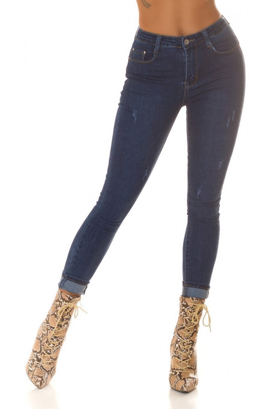 Blugi dama rupti, skinny, cu push up, albastri, bumbac denim, Harley 1 - jojofashion.ro