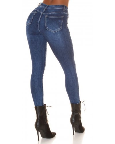 Blugi dama rupti, skinny, din denim, albastri, cu talia inalta, Aryanna Blugi dama, Blugi dama rupti, skinny, din denim, albastri, cu talia inalta, Aryanna - jojofashion.ro