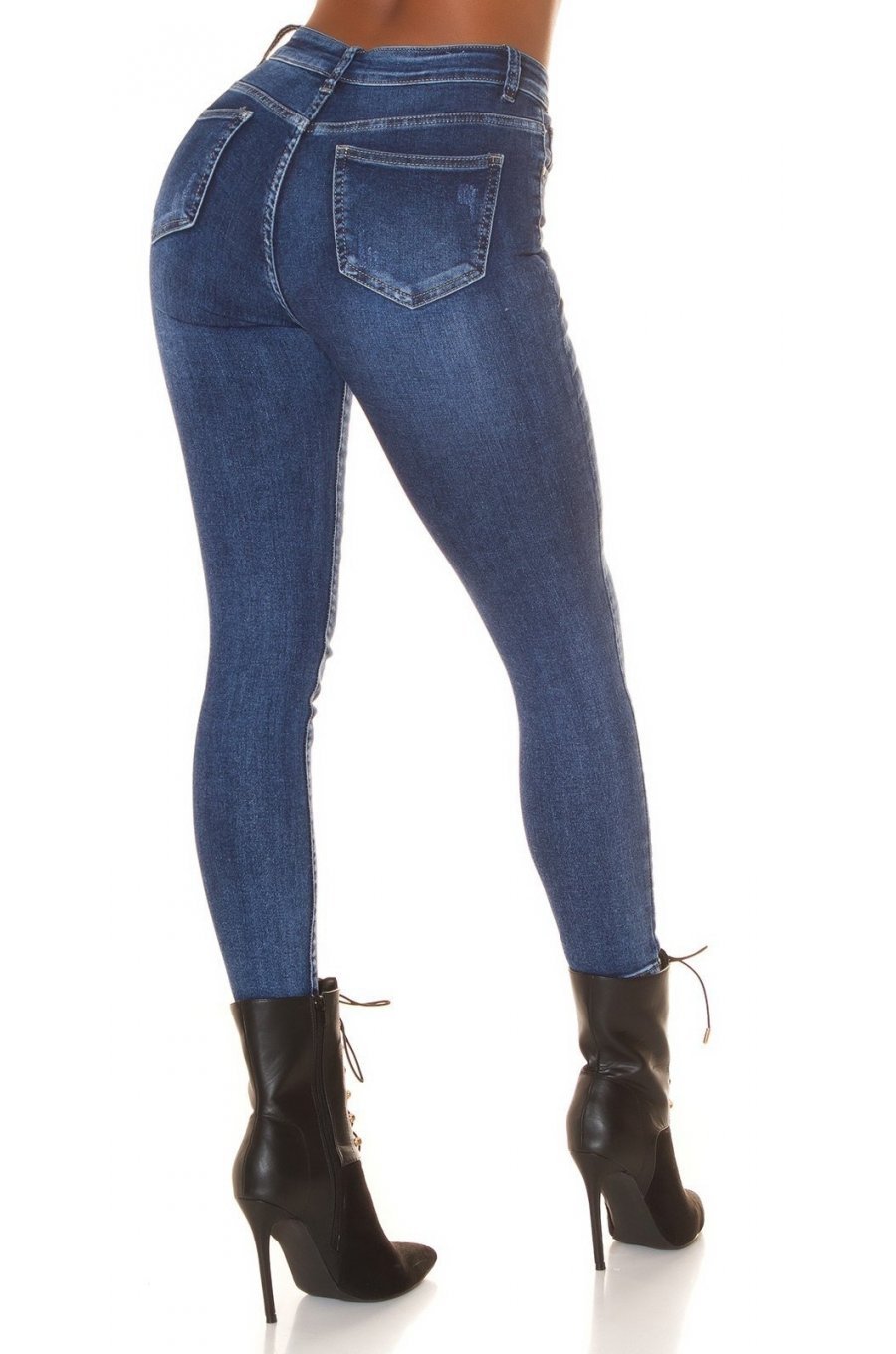 Blugi dama rupti, skinny, din denim, albastri, cu talia inalta, Aryanna 2 - jojofashion.ro