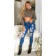 Blugi dama rupti, skinny, din denim, albastri, cu talia inalta, Aryanna 4 - jojofashion.ro
