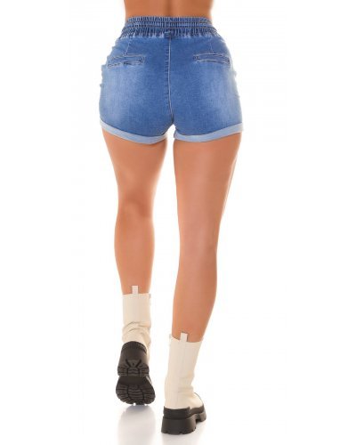Blugi dama scurti, bleu, din bumbac, mulati, cu elastic lat in talie, Jeancy Blugi dama, Blugi dama scurti, bleu, din bumbac, mulati, cu elastic lat in talie, Jeancy - jojofashion.ro