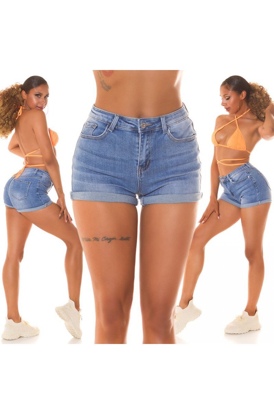 Blugi dama scurti cu push up, albastri, din bumbac, Anisha Blugi dama scurti cu push up, albastri, din bumbac, Anisha 9 - jojofashion.ro