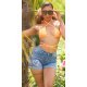 Blugi dama scurti cu push up, albastri, din bumbac, cu pietricele, Nandi 5 - jojofashion.ro