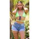 Blugi dama scurti cu talia inalta, albastri, din bumbac,  Sarita 4 - jojofashion.ro