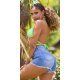 Blugi dama scurti cu talia inalta, albastri, din bumbac,  Sarita 5 - jojofashion.ro