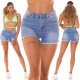 Blugi dama scurti cu talia inalta, albastri, din bumbac,  Sarita 10 - jojofashion.ro