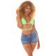 Blugi dama scurti cu talia inalta, albastri, din bumbac, Shreya Blugi dama scurti cu talia inalta, albastri, din bumbac, Shreya 4 - jojofashion.ro