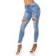 Blugi dama skinny albastri, denim, rupti, cu talia inalta Maxir 3 - jojofashion.ro
