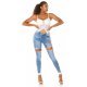 Blugi dama skinny albastri, denim, rupti, cu talia inalta Maxir 7 - jojofashion.ro