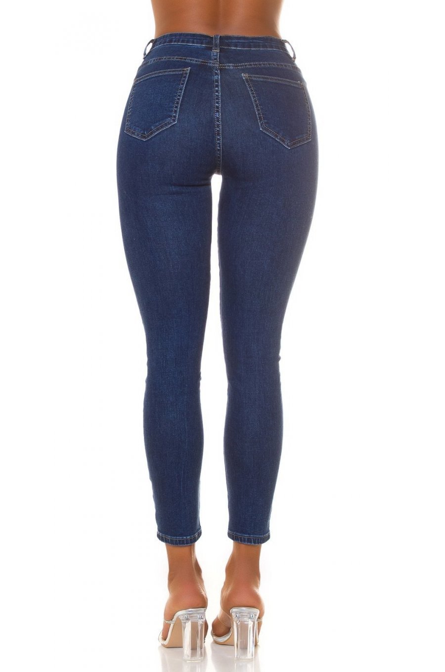 Blugi dama skinny, albastri, din bumbac, mulati, cu buzunare frontale, Estefany 2 - jojofashion.ro