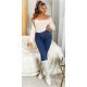 Blugi dama skinny, albastri, din bumbac, mulati, cu buzunare frontale, Estefany 4 - jojofashion.ro