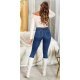 Blugi dama skinny, albastri, din bumbac, mulati, cu buzunare frontale, Estefany 5 - jojofashion.ro
