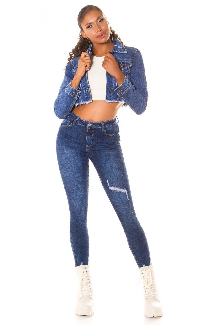 Blugi dama skinny, albastri, uzati, cu talia inalta Bachia Blugi dama skinny, albastri, uzati, cu talia inalta Bachia 4 - jojofashion.ro