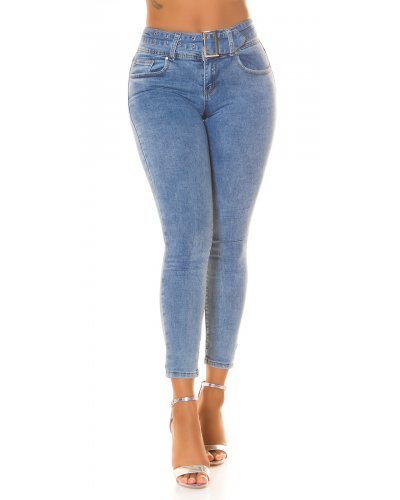 Blugi dama skinny, bleu, din bumbac, Kalyani - jojofashion.ro