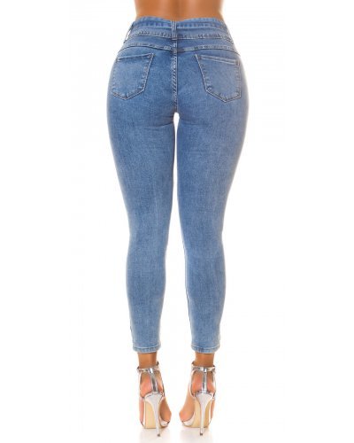 Blugi dama skinny, bleu, din bumbac, Kalyani - jojofashion.ro