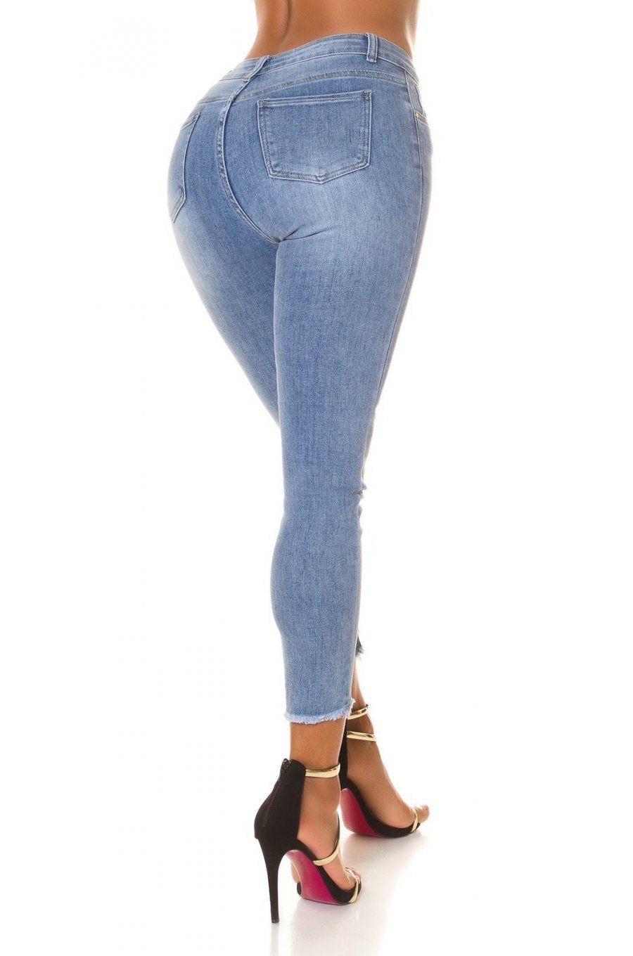 Blugi dama skinny, bleu, din bumbac, cu talia inalta, Krishna Blugi dama skinny, bleu, din bumbac, cu talia inalta, Krishna 2 - jojofashion.ro