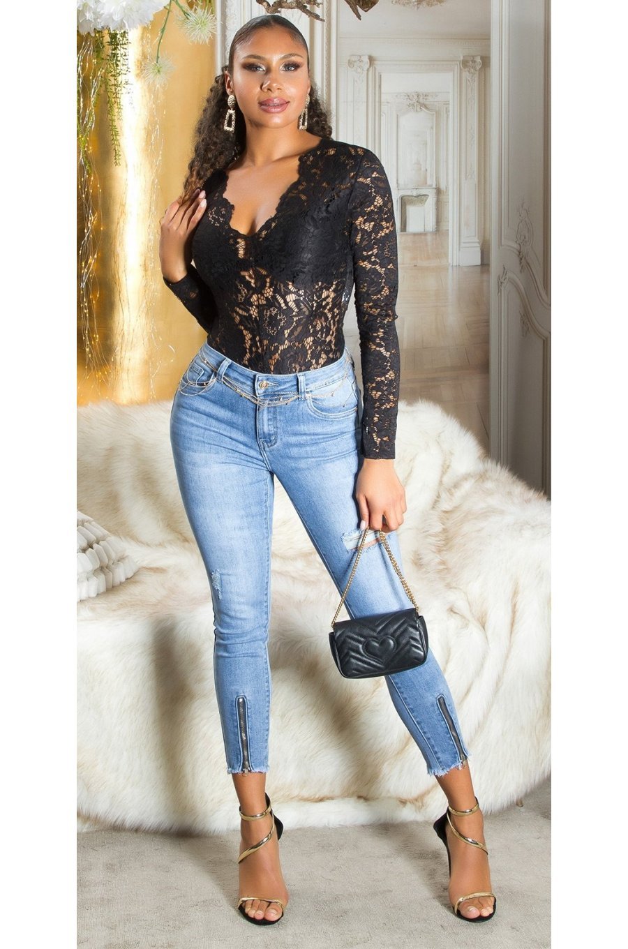 Blugi dama skinny, bleu, din bumbac, cu talia inalta, Krishna Blugi dama skinny, bleu, din bumbac, cu talia inalta, Krishna 3 - jojofashion.ro