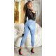 Blugi dama skinny, bleu, din bumbac, cu talia inalta, Krishna Blugi dama skinny, bleu, din bumbac, cu talia inalta, Krishna 5 - jojofashion.ro
