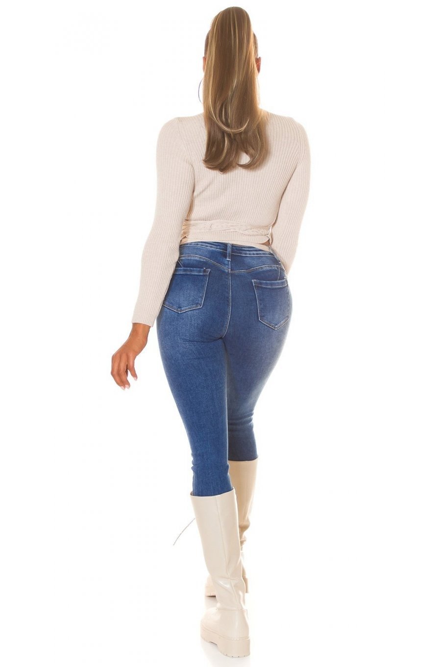 Blugi dama skinny cu push up, albastri, din bumbac, Eveliny Blugi dama skinny cu push up, albastri, din bumbac, Eveliny 4 - jojofashion.ro