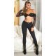 Blugi dama skinny, din bumbac, negri, accesorizati cu dantela si snur, Gratielle 4 - jojofashion.ro