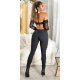 Blugi dama skinny, din bumbac, negri, accesorizati cu dantela si snur, Gratielle 6 - jojofashion.ro