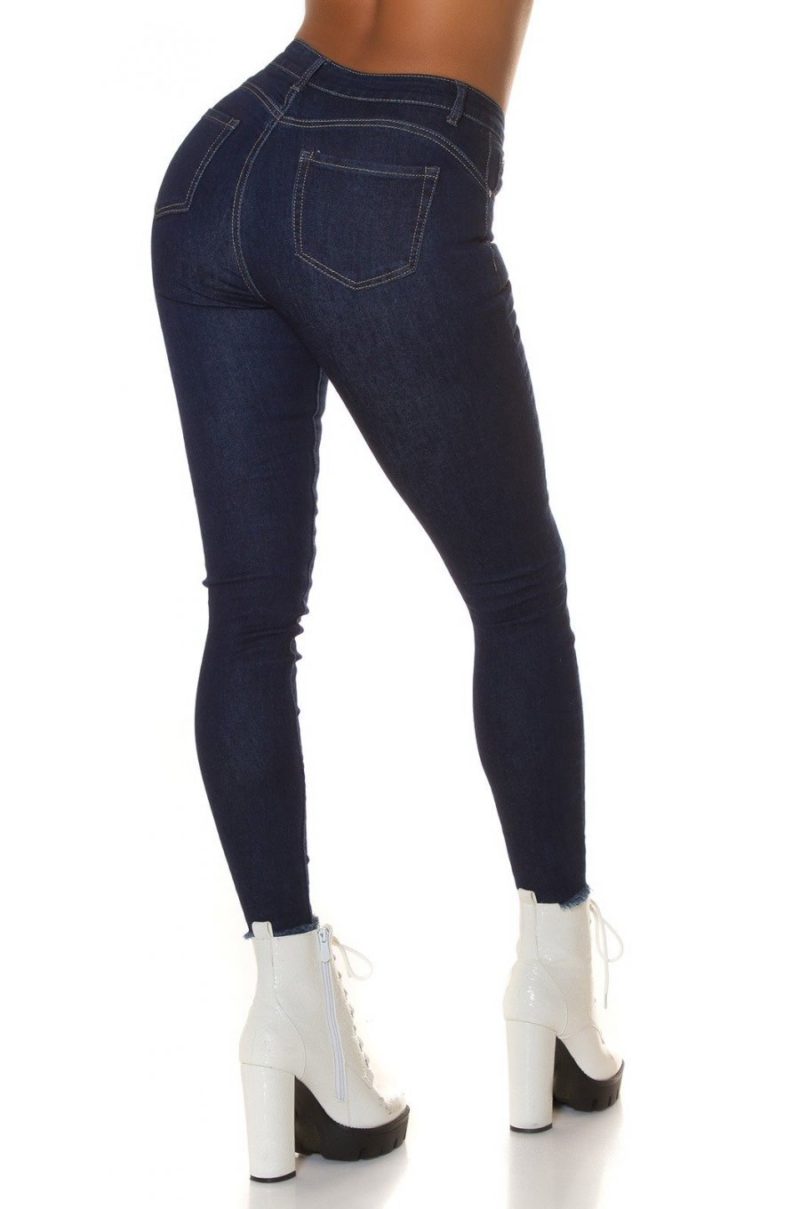Blugi dama skinny fit uzati, bleumarin denim, cu push up Eltem 2 - jojofashion.ro