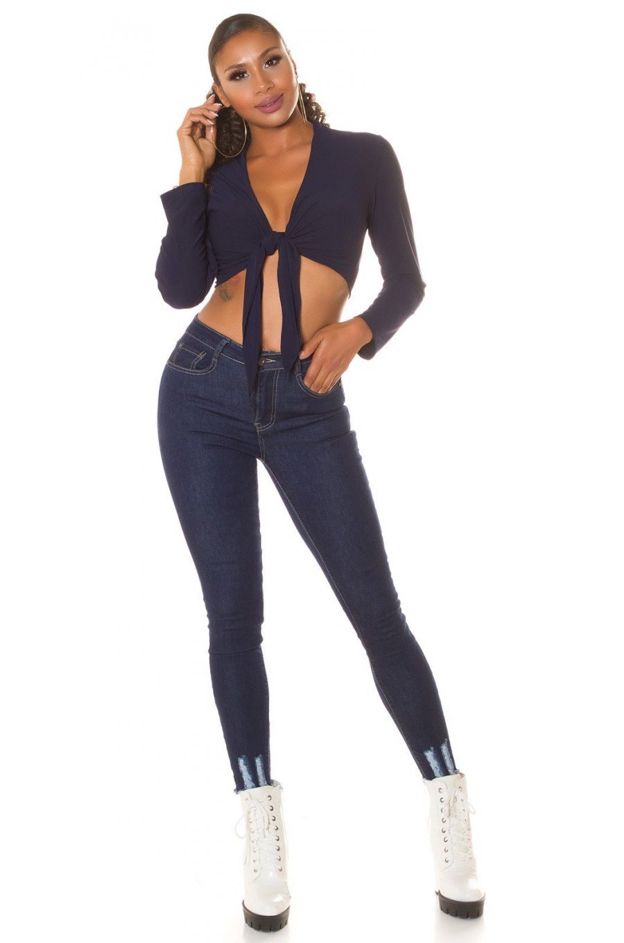 Blugi dama skinny fit uzati, bleumarin denim, cu push up Eltem 3 - jojofashion.ro