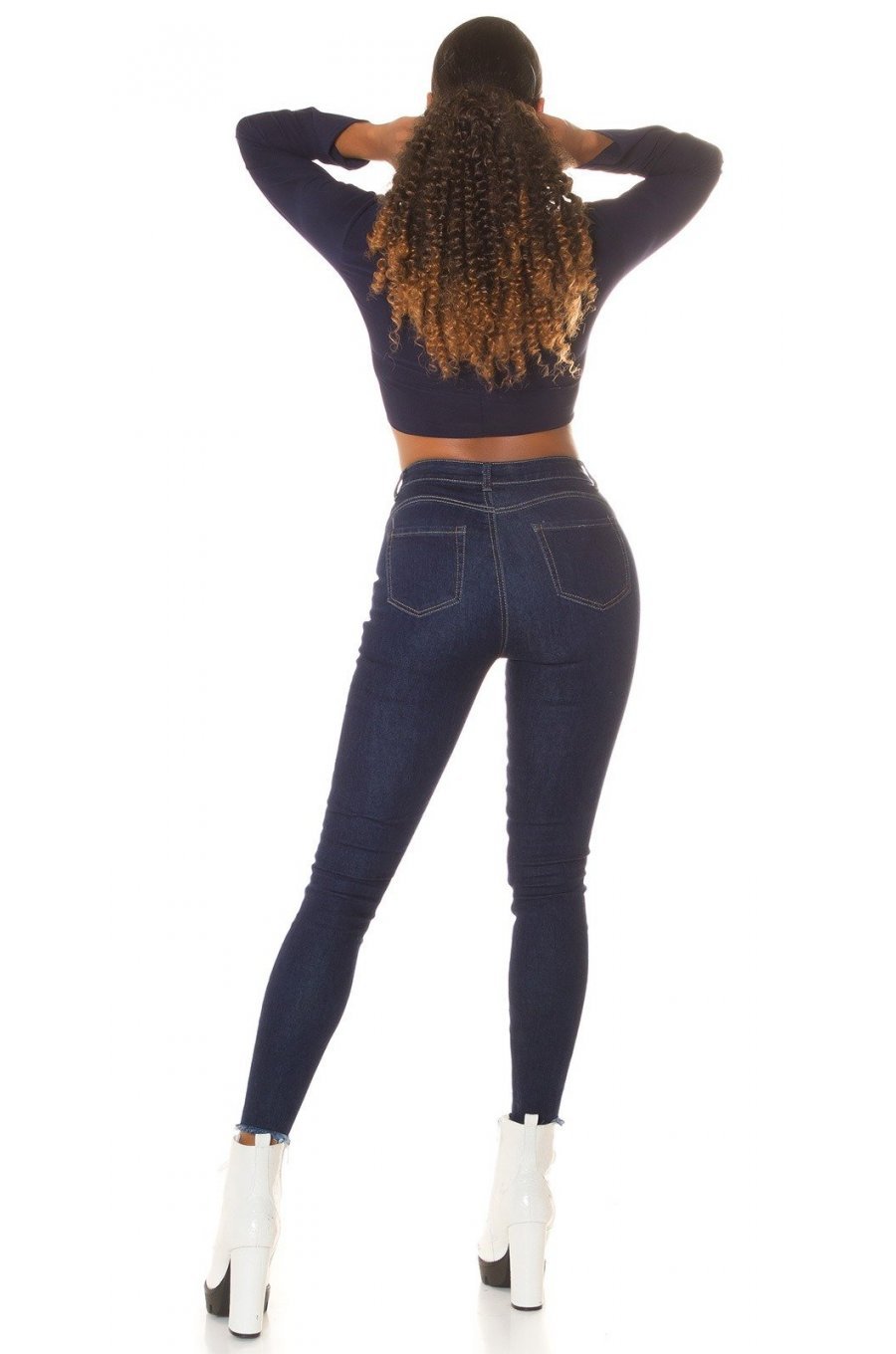 Blugi dama skinny fit uzati, bleumarin denim, cu push up Eltem 4 - jojofashion.ro