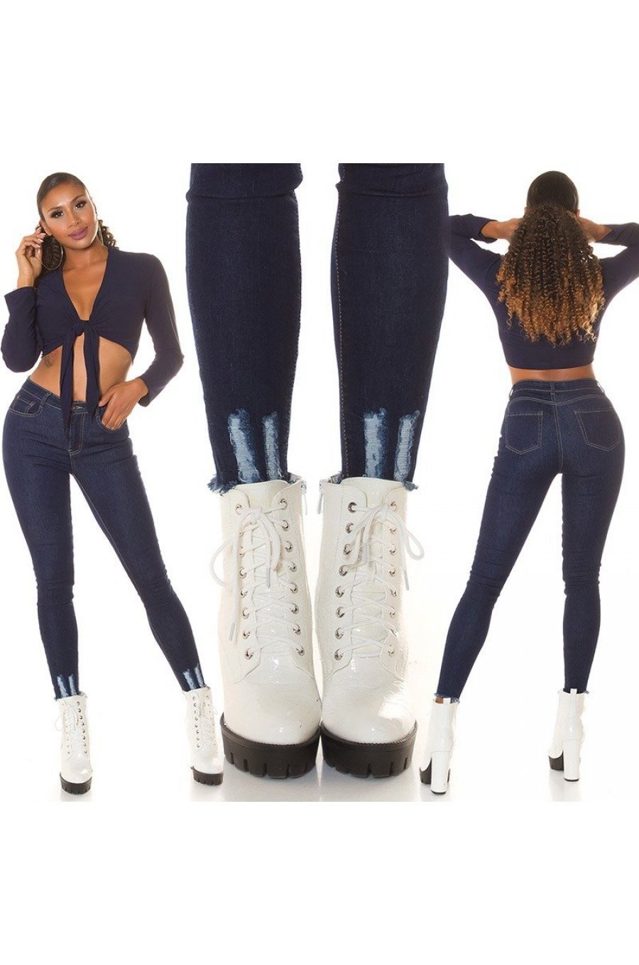 Blugi dama skinny fit uzati, bleumarin denim, cu push up Eltem 6 - jojofashion.ro