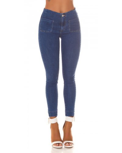 Blugi dama skinny, mulati, albastri, din denim, cu talia inalta, Crissy - jojofashion.ro