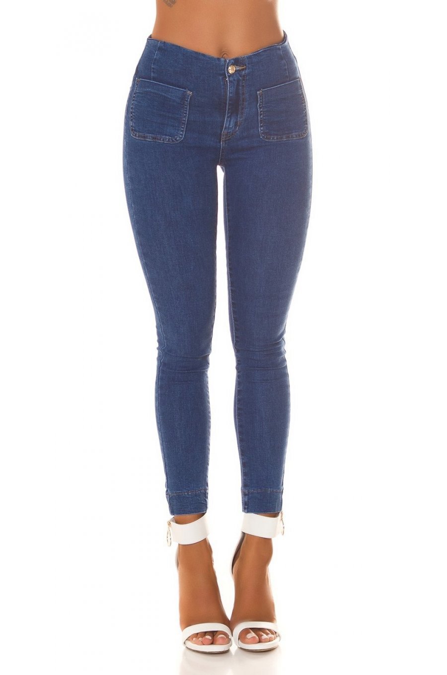 Blugi dama skinny, mulati, albastri, din denim, cu talia inalta, Crissy 1 - jojofashion.ro