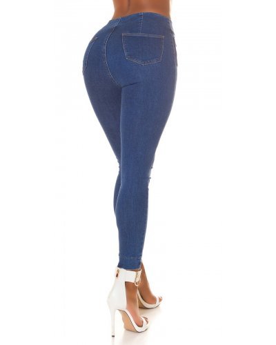 Blugi dama skinny, mulati, albastri, din denim, cu talia inalta, Crissy - jojofashion.ro