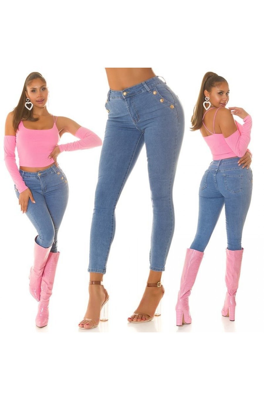 Blugi dama skinny, mulati, bleu, din bumbac, Veronique 7 - jojofashion.ro