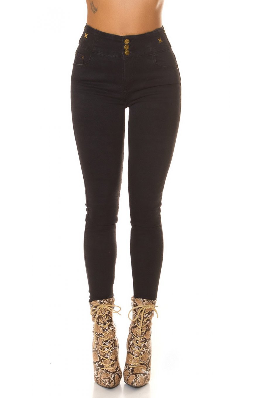Blugi dama skinny, negri, denim, cu talia inalta, mulati,  Bloomy 1 - jojofashion.ro