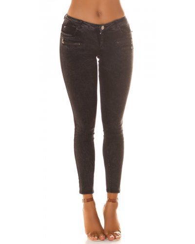 Blugi dama skinny, negri, din bumbac, cu fermoare la buzunare, Eriza - jojofashion.ro