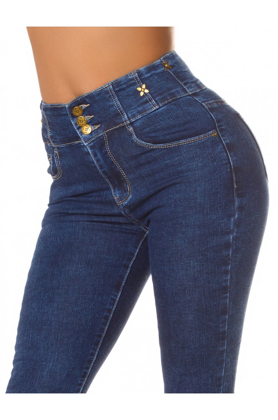 Blugi dama skinny, albastri, denim, talie inalta, mulati,  Bloomy 5 - jojofashion.ro