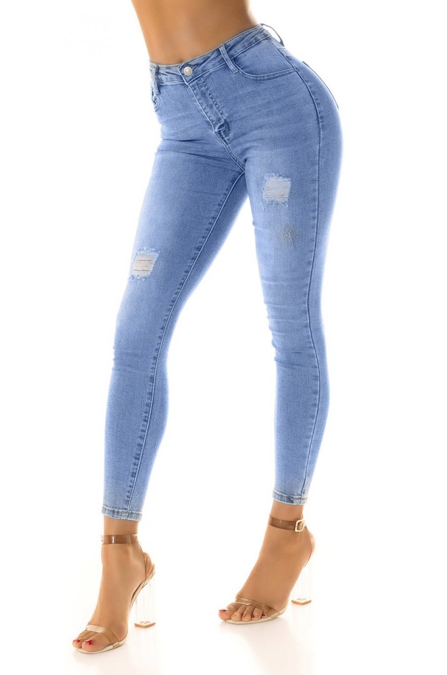 Blugi dama uzati, push up, bleu, din bumbac, cu talia inalta, Daphne 3 - jojofashion.ro