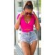 Blugi dama scurti rupti, bleu, din bumbac, cu talia inalta, Leslie 6 - jojofashion.ro