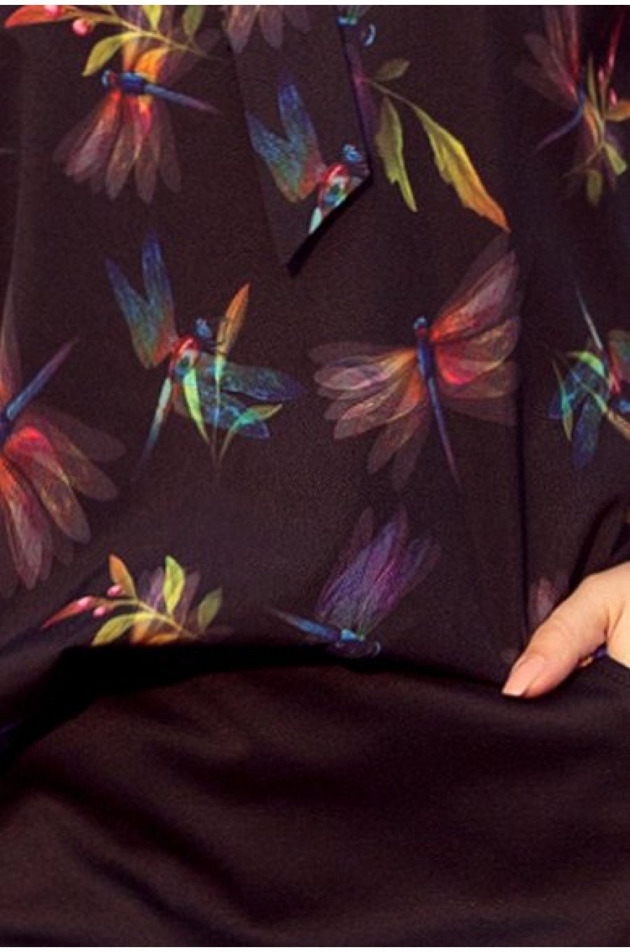 Bluza dama eleganta, vascoza, bleumarin, cu print fluturi, cu maneca lunga, Ivana 3 - jojofashion.ro