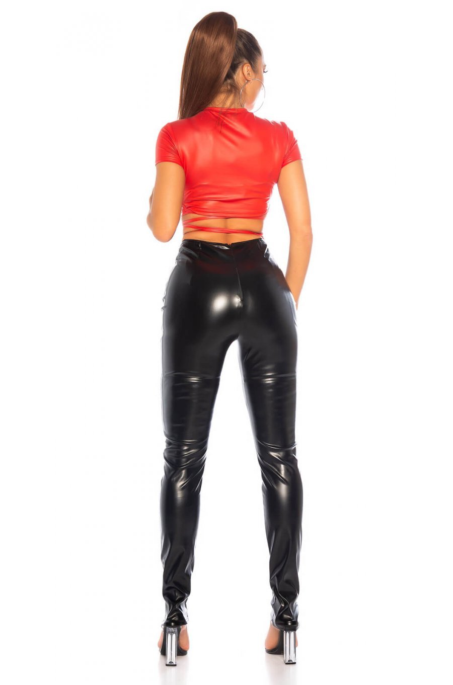 Crop top dama WetLook rosu Bridgett Crop top dama WetLook rosu Bridgett 5 - jojofashion.ro