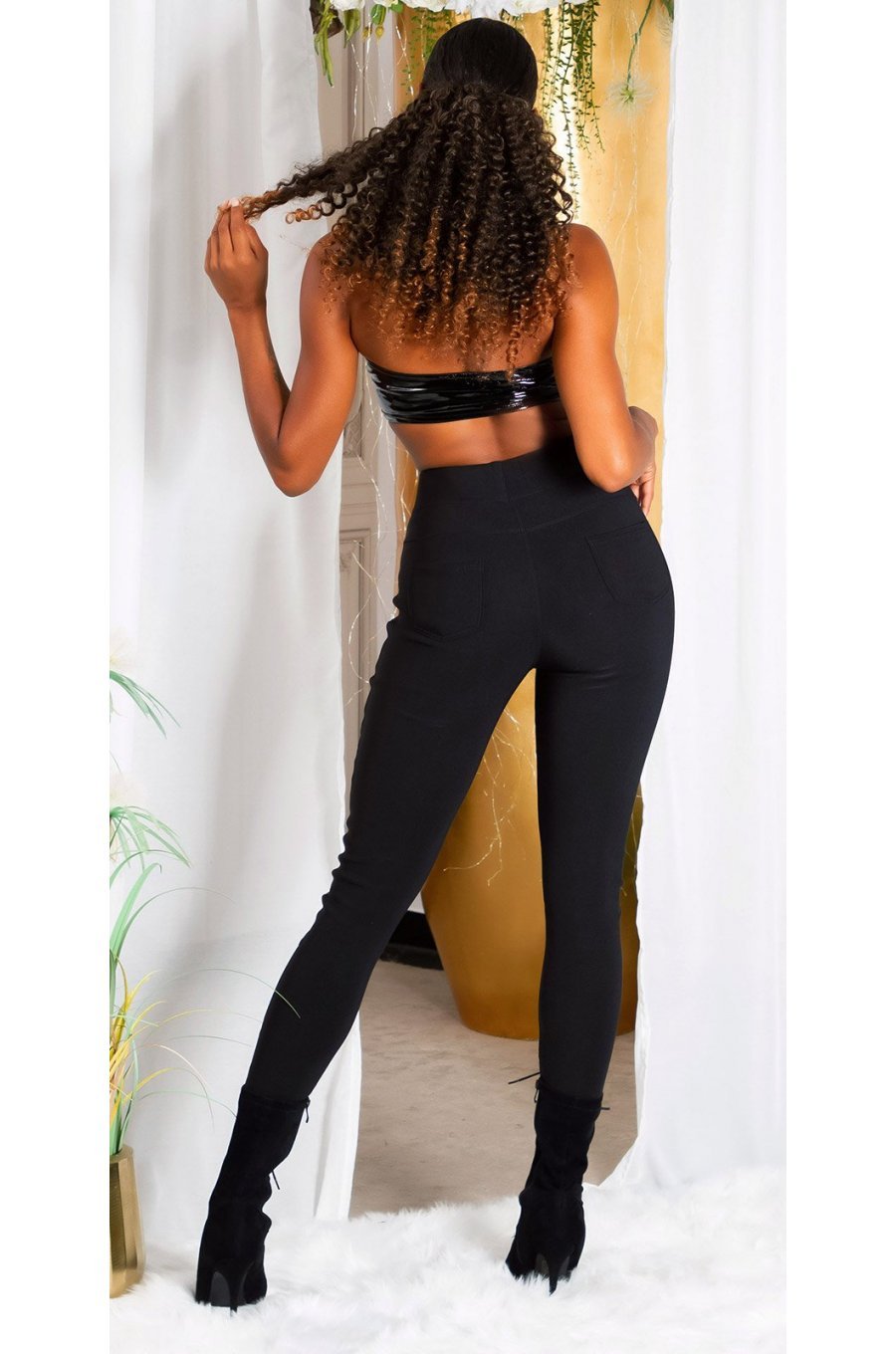 Colanti dama casual negri cu insertii din piele eco Danya 5 - jojofashion.ro