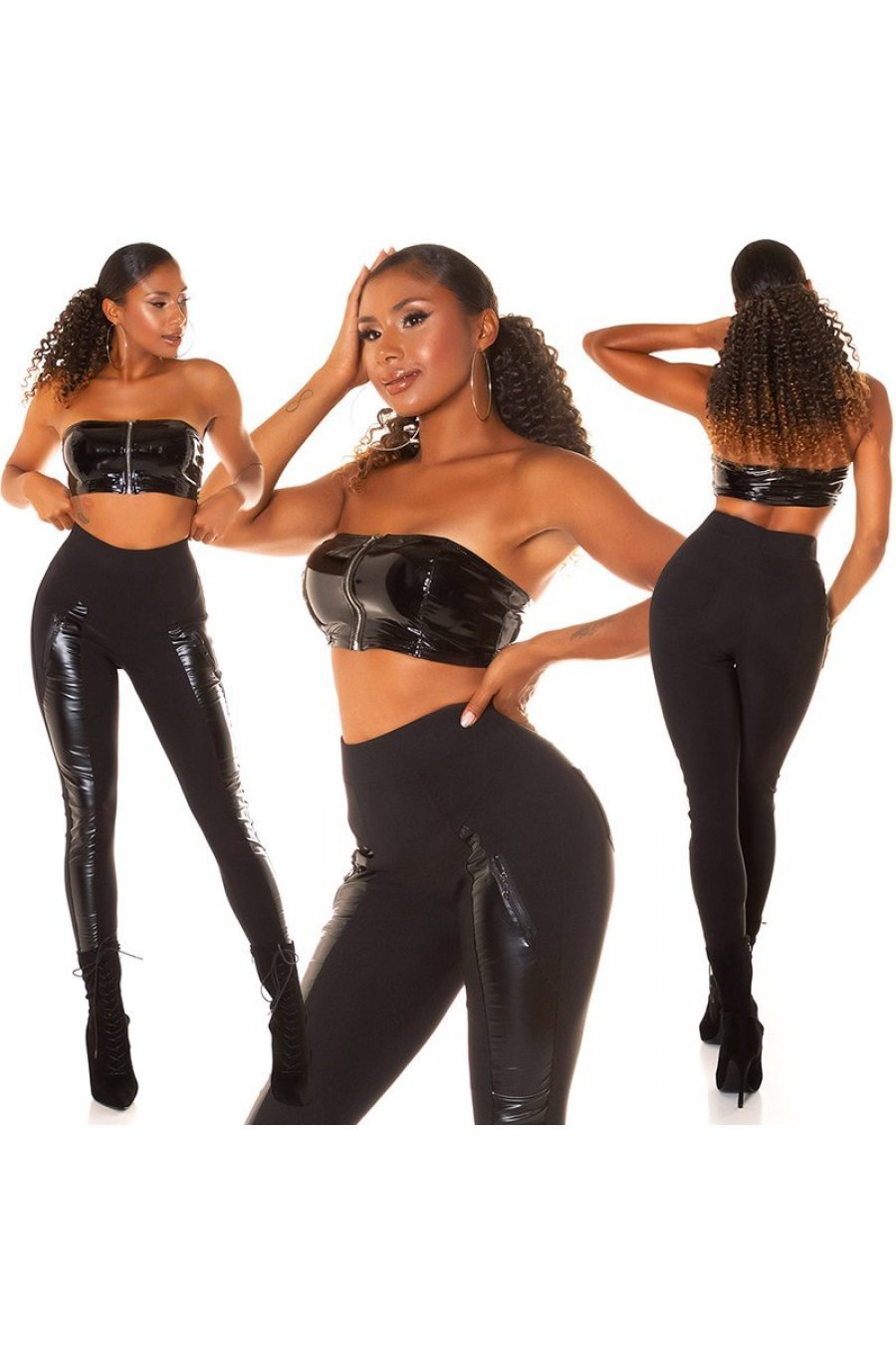 Colanti dama casual negri cu insertii din piele eco Danya 6 - jojofashion.ro