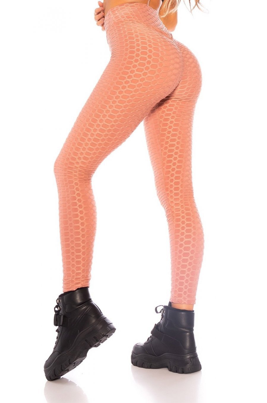Colanti modelatori fagure roz pudra cu push up cu talie inalta Sanziana 1 - jojofashion.ro