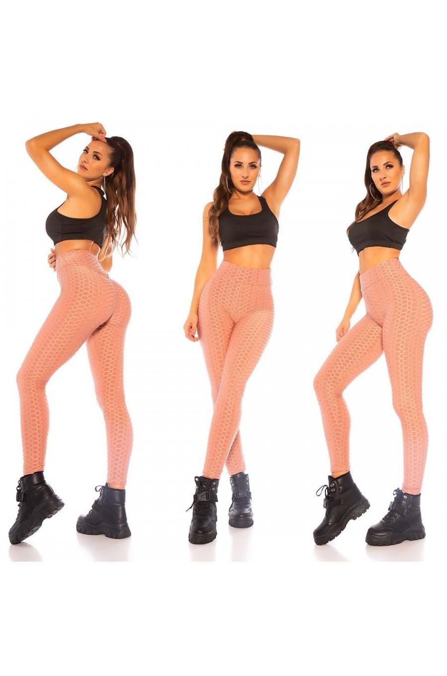 Colanti modelatori fagure roz pudra cu push up cu talie inalta Sanziana 2 - jojofashion.ro