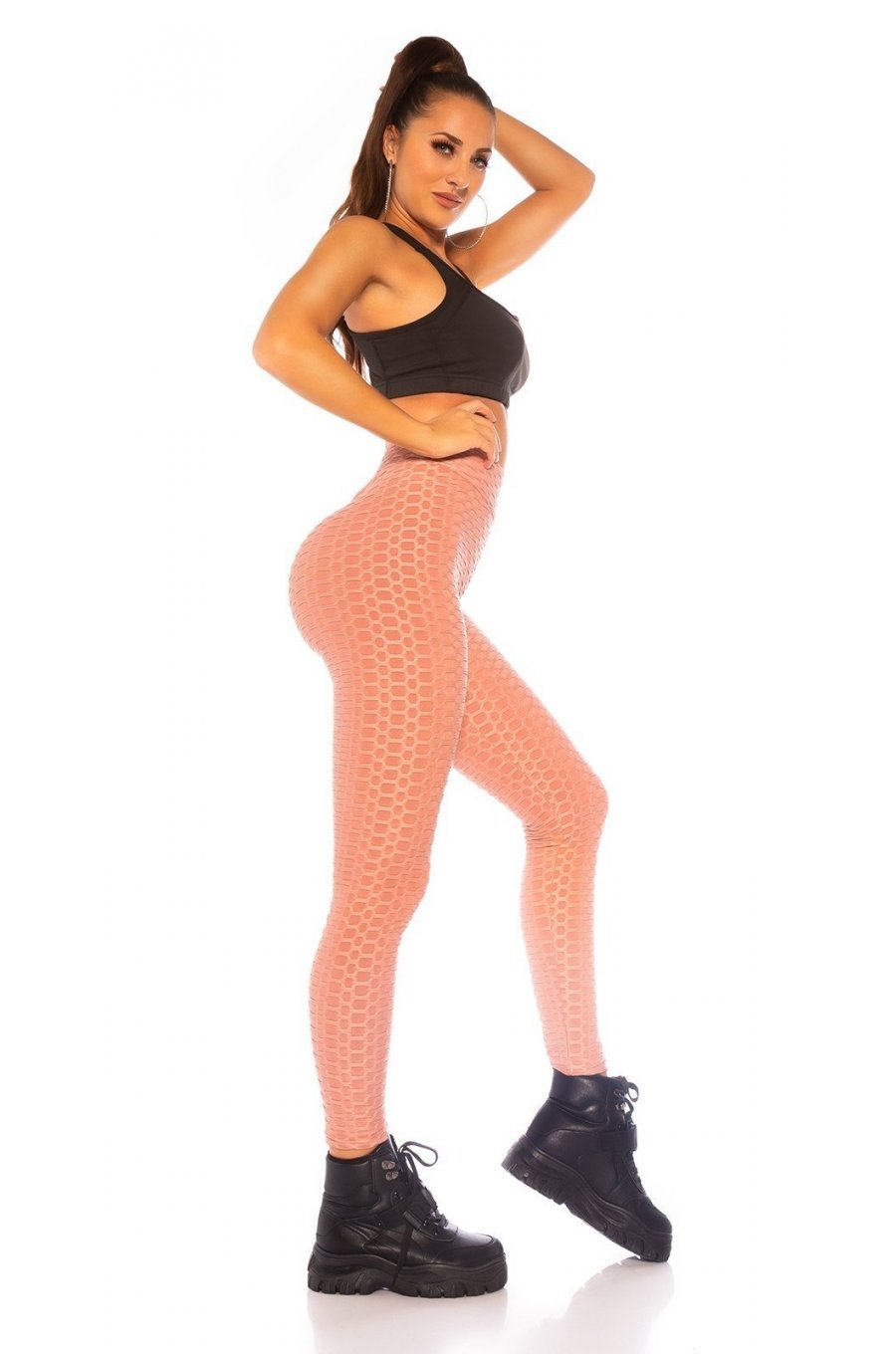 Colanti modelatori fagure roz pudra cu push up cu talie inalta Sanziana 4 - jojofashion.ro