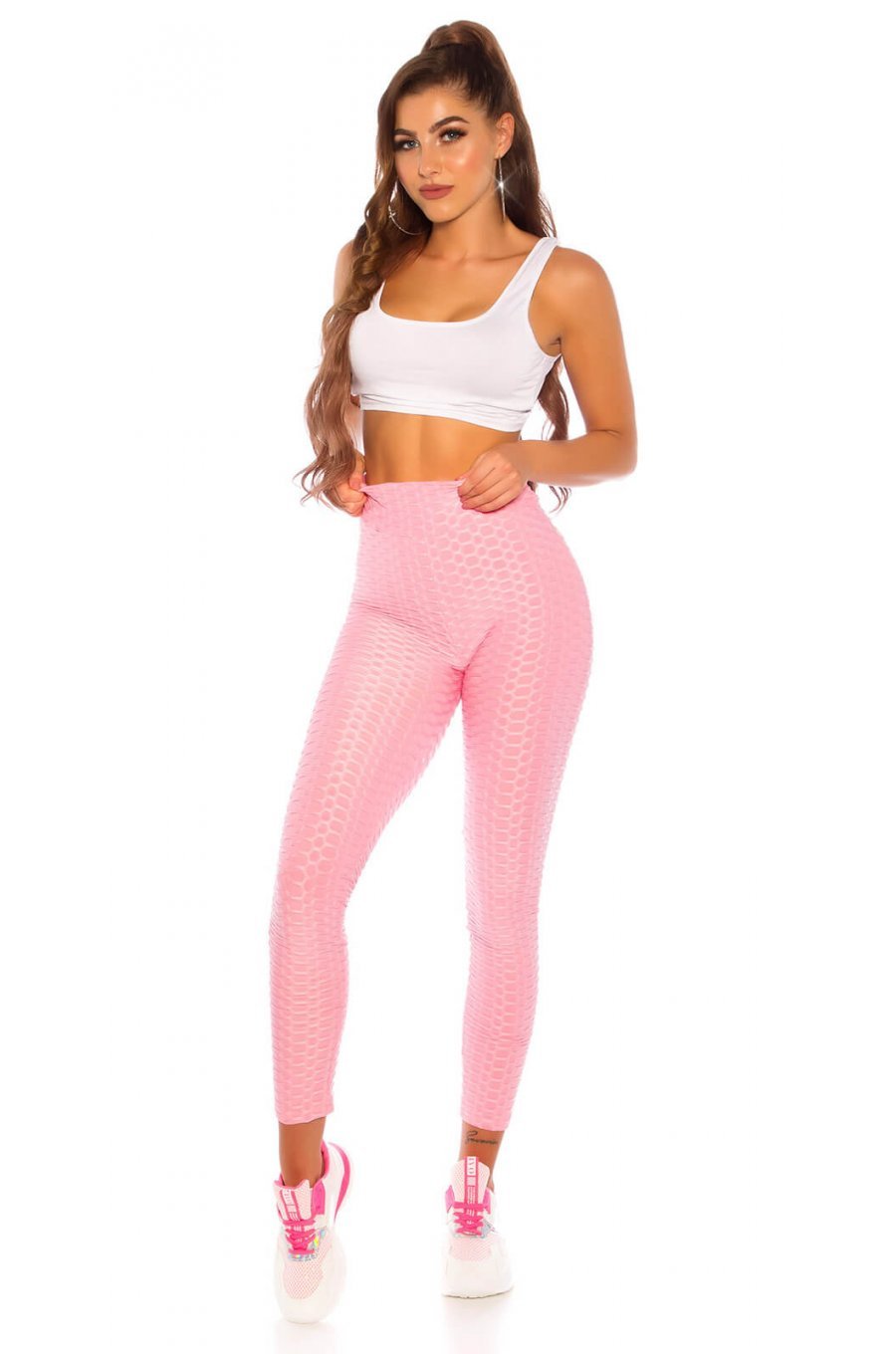 Colanti roz cu talie inalta Glossy Colanti roz cu talie inalta Glossy 4 - jojofashion.ro