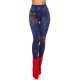 Jeggings skinny albastri cu flori rosii Alzira 2 - jojofashion.ro