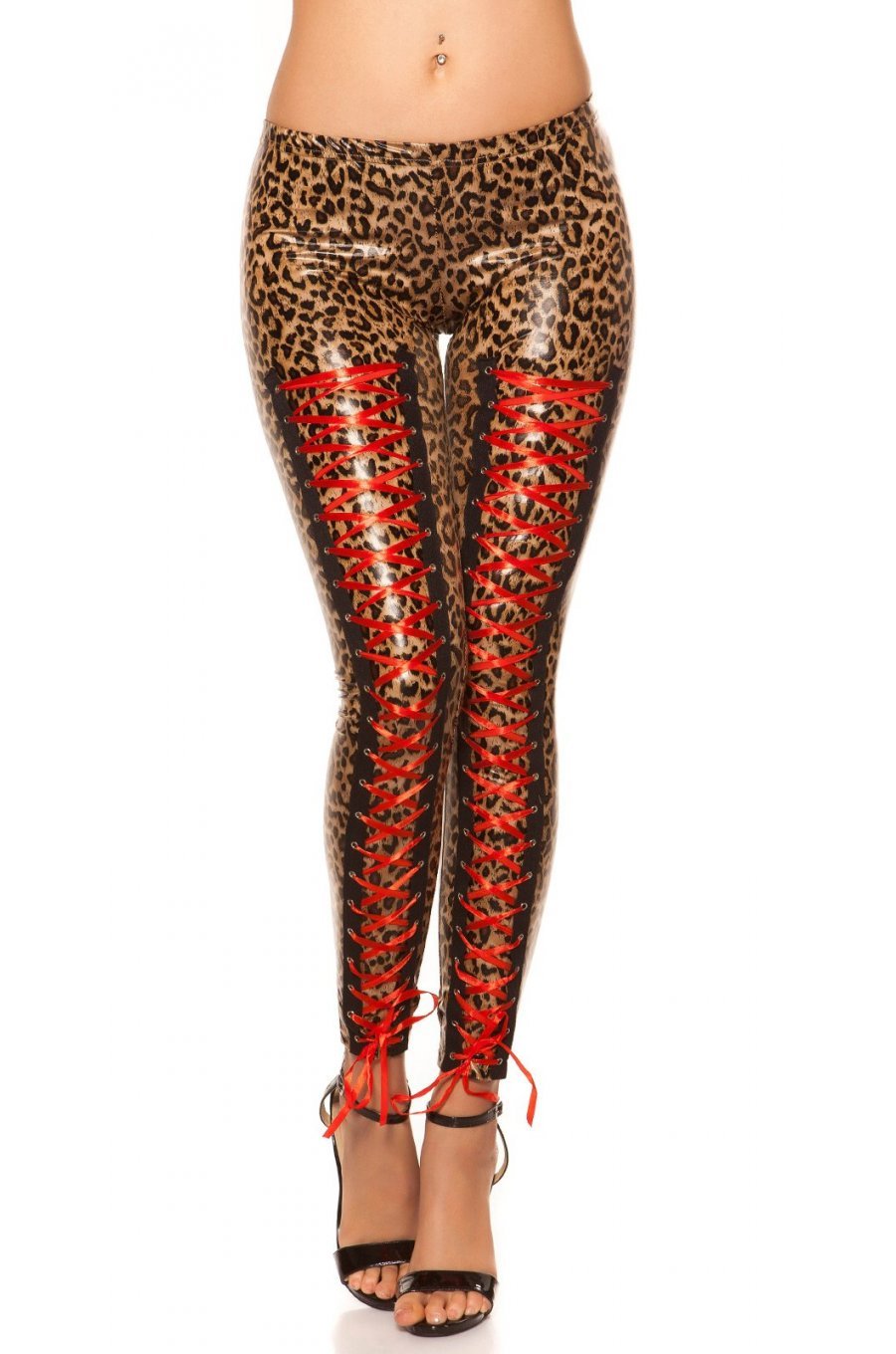Colanti animal print leopard, cu snur rosu pe picior, Clyde 1 - jojofashion.ro